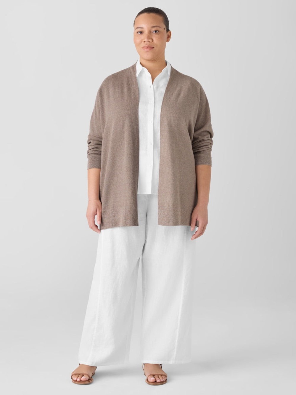 Eileen Fisher Linen Cotton open front cardigan XL shabby chic costal neutral